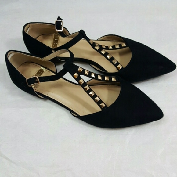 Black Studded Pointed Toe Flats - Picture 4 of 7